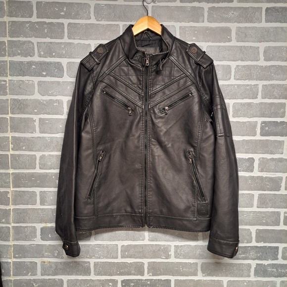 David Outerwear Other - David Outerwear Mens PU Leather‎ Black Full Zip Pockets Jacket Size Large